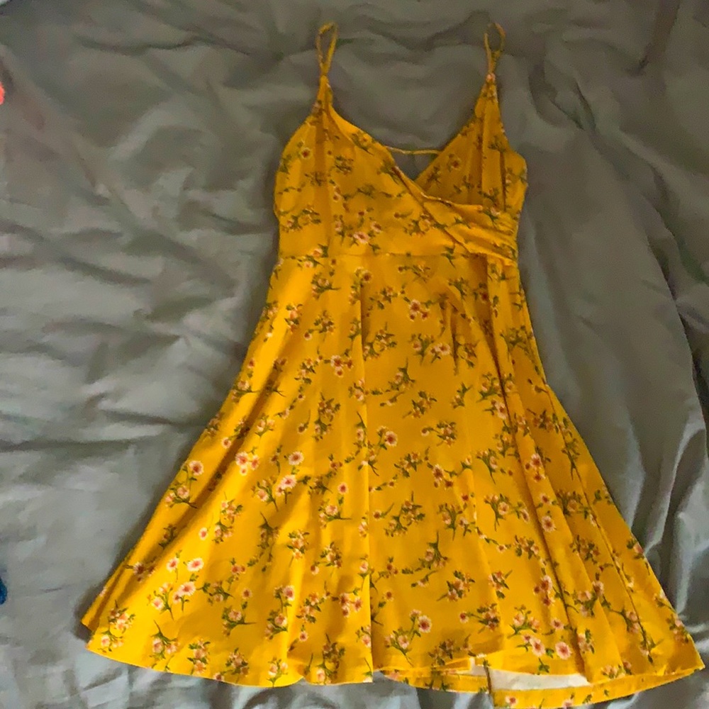 yellow floral print dress